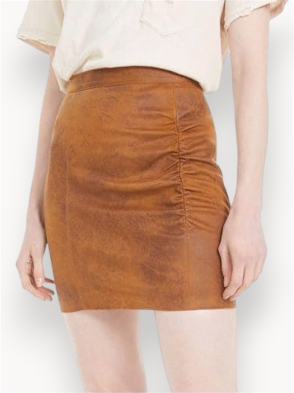 Free People Faux Suede Ruched Mini Skirt